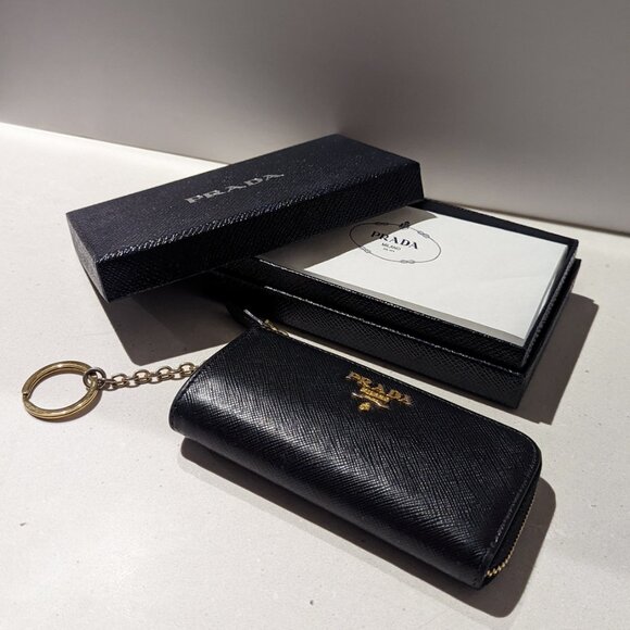 PRADA Key Holder - Black Saffiano Leather Pouch Wallet - Picture 2 of 5